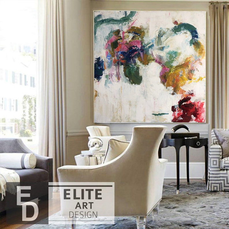 Xl Wall Art White Painting for Bathroom Colorful Acrylic Etsy