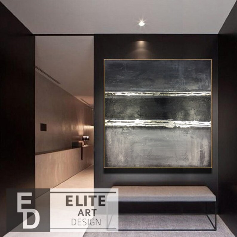 Oversize Canvas Art Large Framed Art Grey and Black Large Etsy