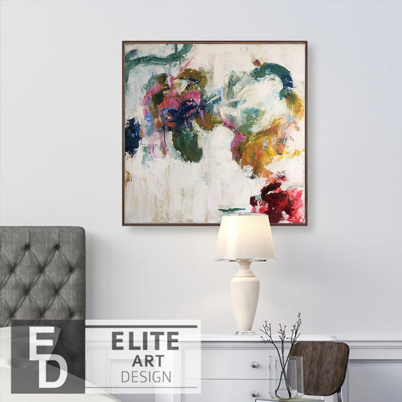 Xl Wall Art White Painting for Bathroom Colorful Acrylic Etsy