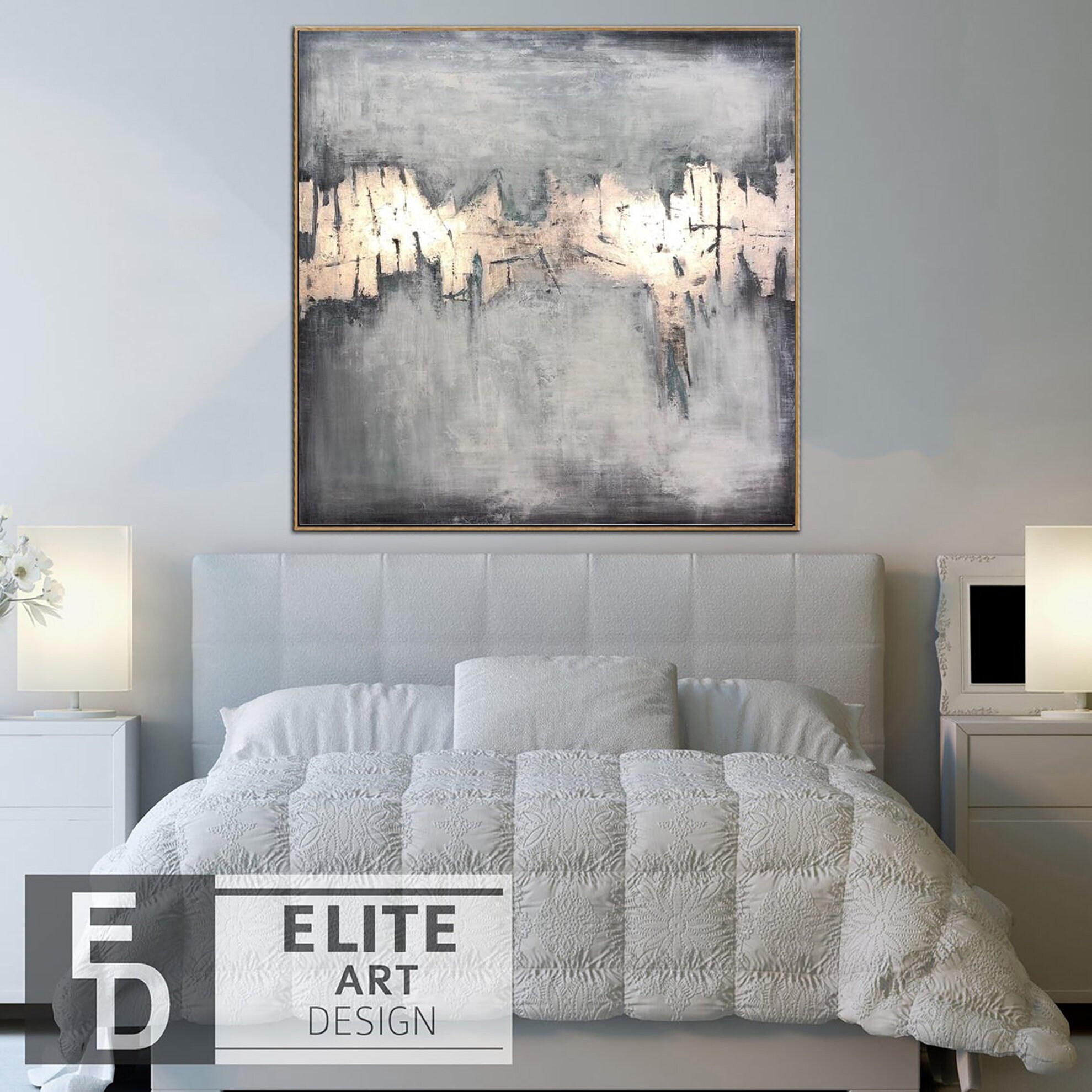 60x60 Large Abstract Painting Grey Painting on Canvas Etsy