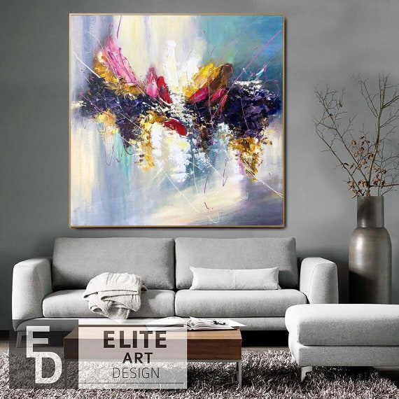 Large Figurative Art on Canvas: Abstract Faces Painting in Custom Size as  Modern Textured Wall Art for Living Room Wall Decor | SOUL MATES