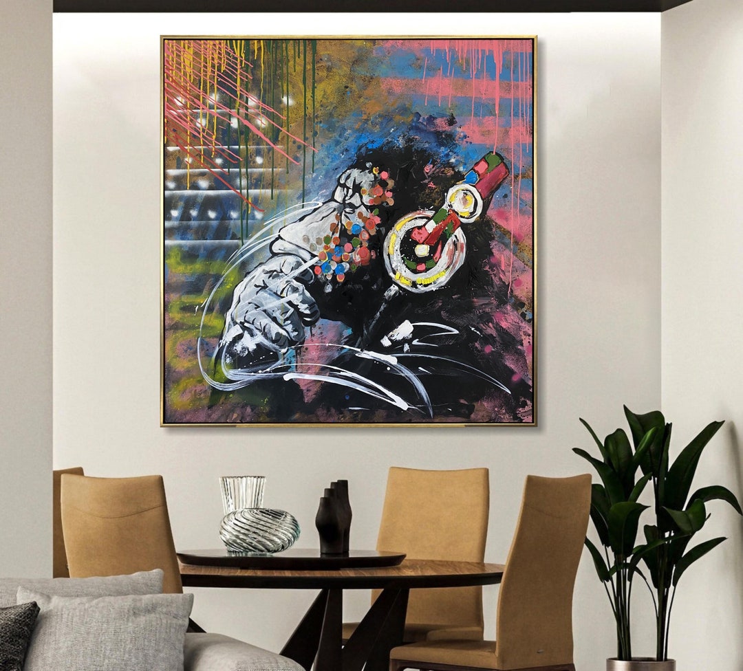 Original Animal Pop Art Painting on Canvas Colorful Monkey Graffiti Art ...