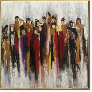 Original Human Silhouettes Acrylic Painting Abstract Colorful Artwork Textured Oil Painting for Wall Decor 32x32&quot;