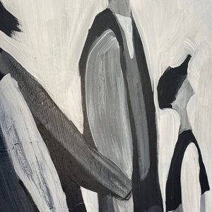 May include: Abstract black and white painting with bold brushstrokes and geometric shapes.