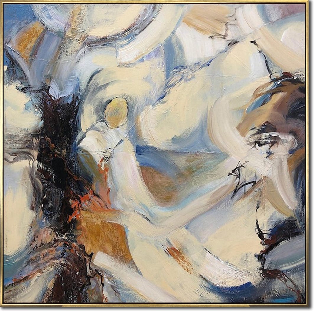 Dynamic Expressionism Dynamic Abstract Expressionist Painting in Earthy and Blue Tones ...