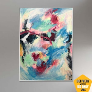 Vivid Abstract Expressionist Painting on Canvas Original Vibrant Acrylic Painting Contemporary Statement Wall Decor Stretched 40&quot;x30&quot;