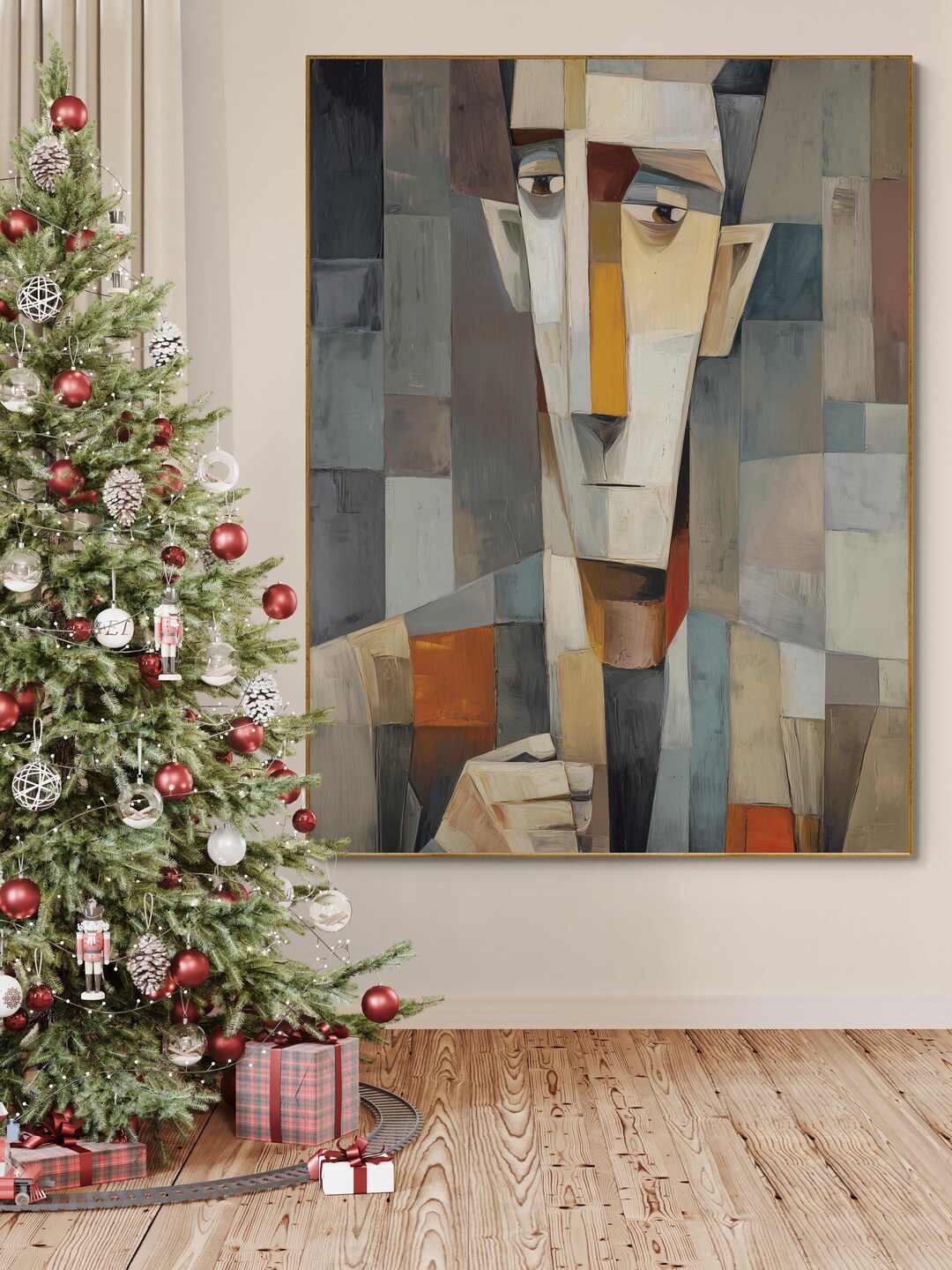 Face Portrait Painting, Cubist Abstract Art, Modern Geometric Wall ...