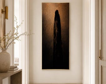 Oversized Dark Moody Monolith Painting Heavy Textured Canvas Bronze Amber Abstract Vertical Wall Art