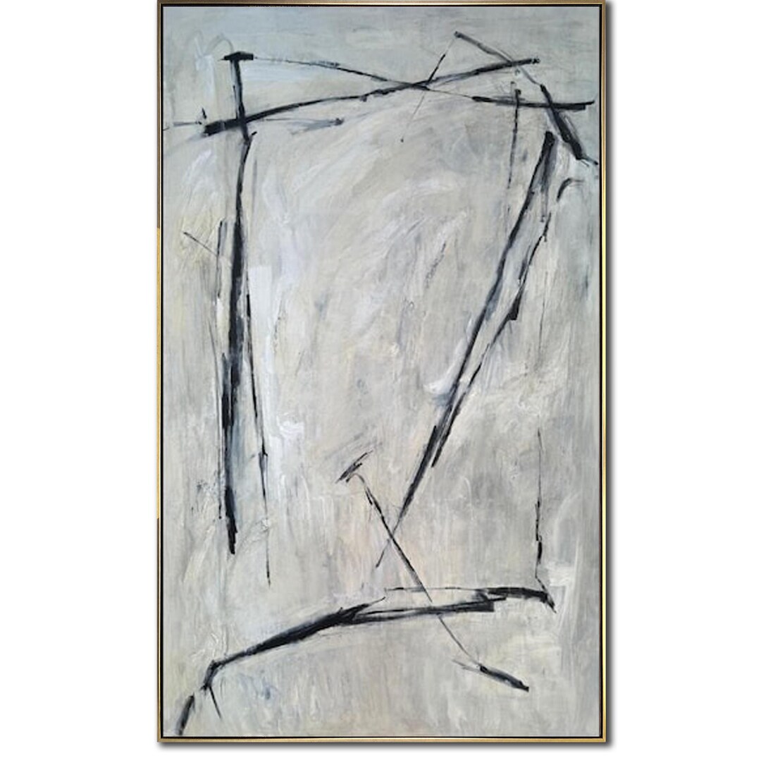 Abstract Minimalist Black and White Line Paintings on Canvas Modern ...