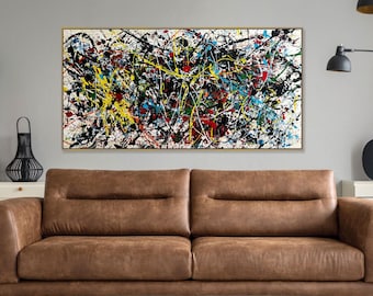 Jackson Pollock Style Painting Original Drip Splatter Abstract Colorful Wall Art