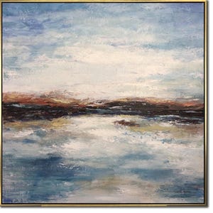 Abstract Seascape Painting - Original Handmade Landscape Artwork, Calming Blue and Earth Tone Wall Art for Modern Decor