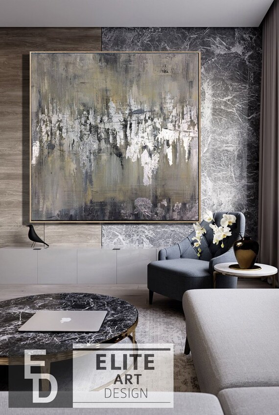 Abstract Painting Large Silver Leaf Painting On Canvas Brown Etsy