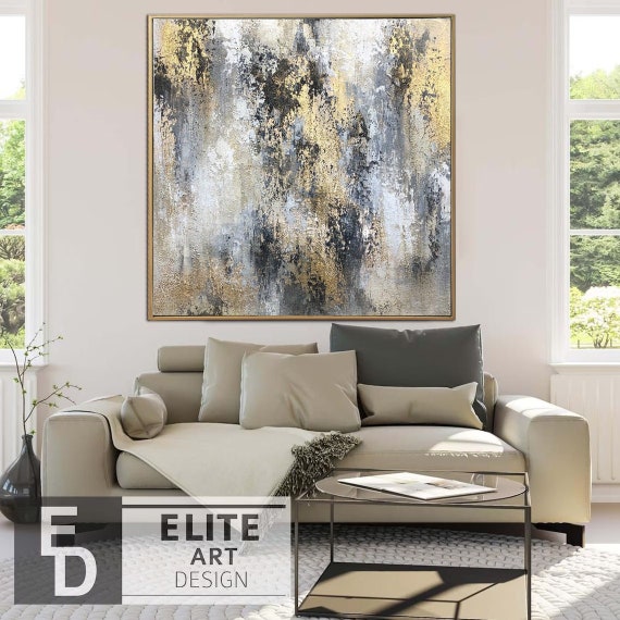 27.55x27.55 Original Gold Painting on Canvas Large Gold Etsy