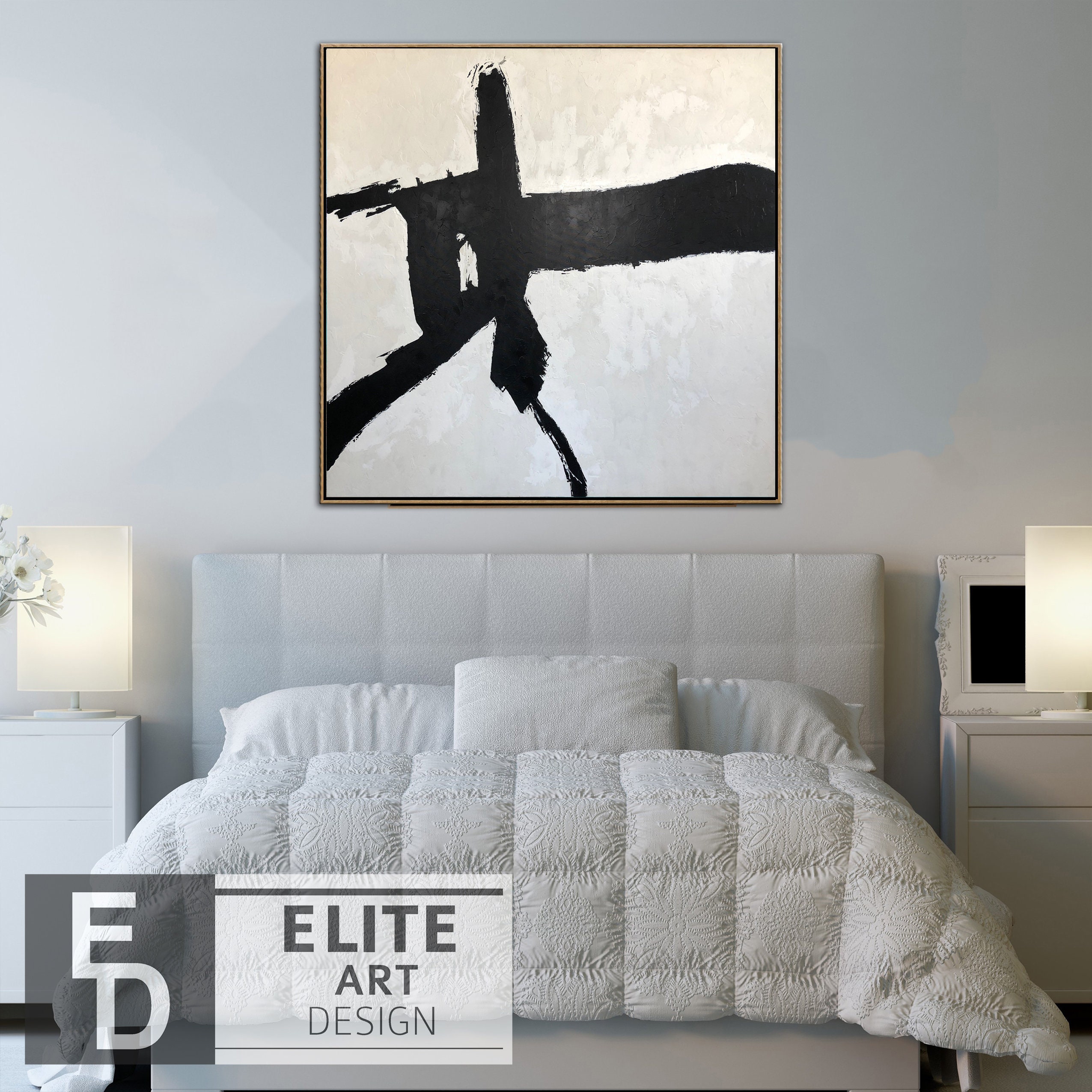 Oversize Framed Wall Art Black White Paintings On Canvas Etsy