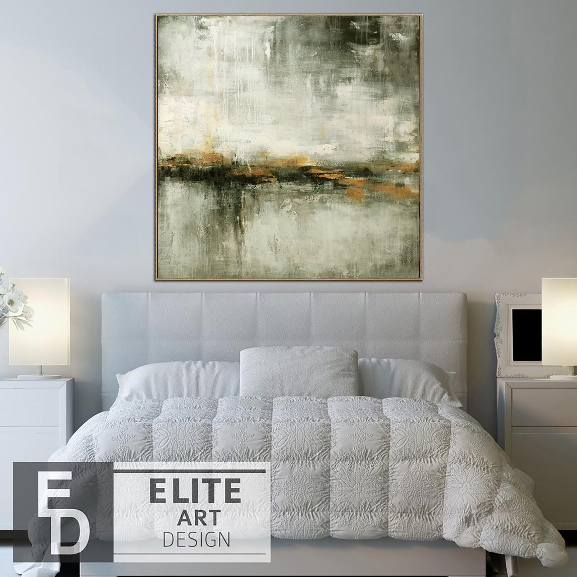 Large Oil Painting Original Canvas Grey Yellow Wall Art Custom Etsy