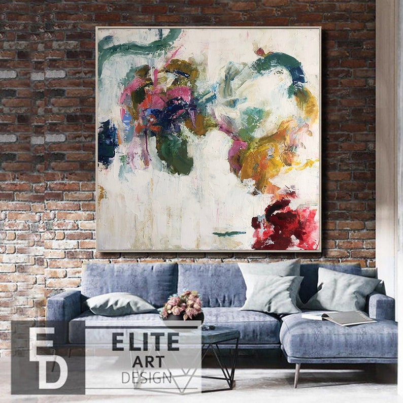 Xl Wall Art White Painting for Bathroom Colorful Acrylic | Etsy UK