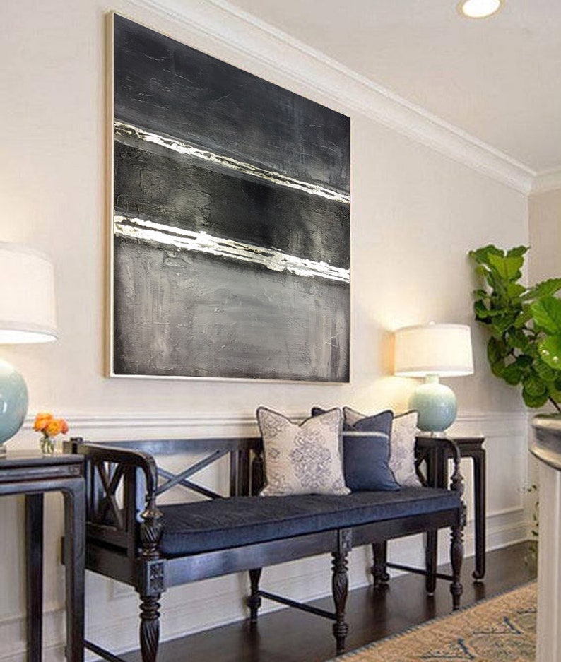 Oversize Canvas Art Large Framed Art Grey and Black Large Etsy