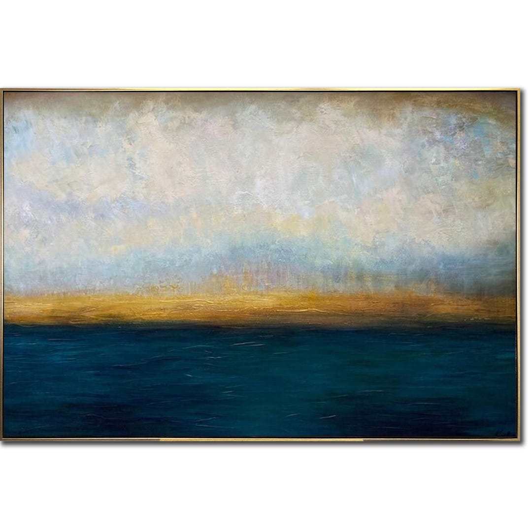 36x54" Large Original Abstract Sunset Oil Paintings on Canvas Blue and ...