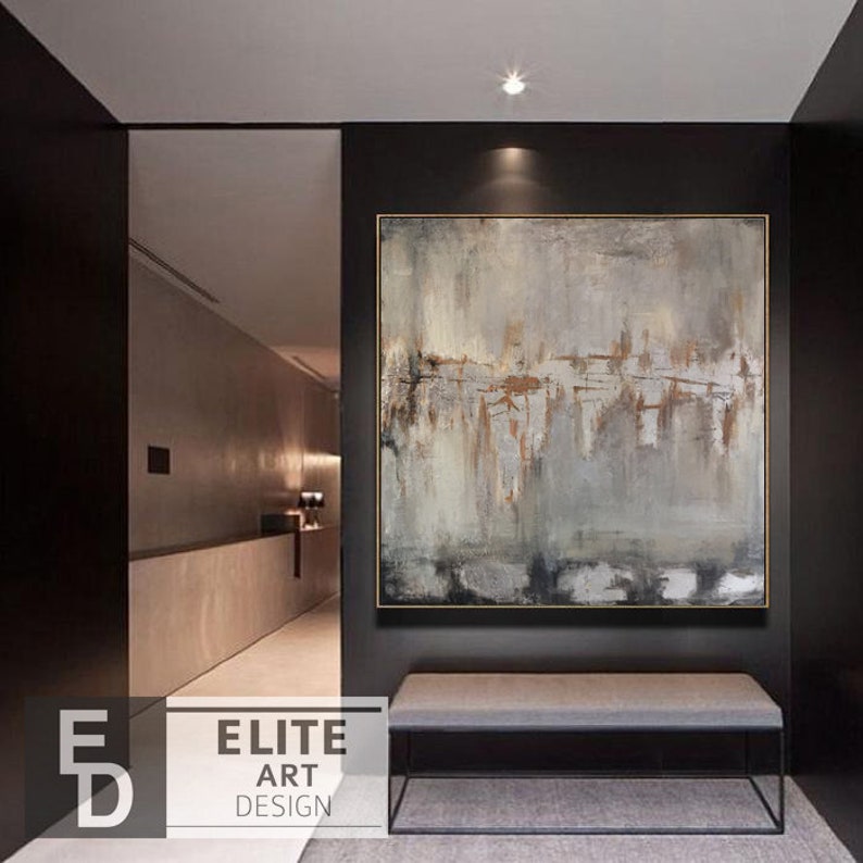 Abstract Grey Painting on Canvas Neutral Wall Art Monochrome Etsy