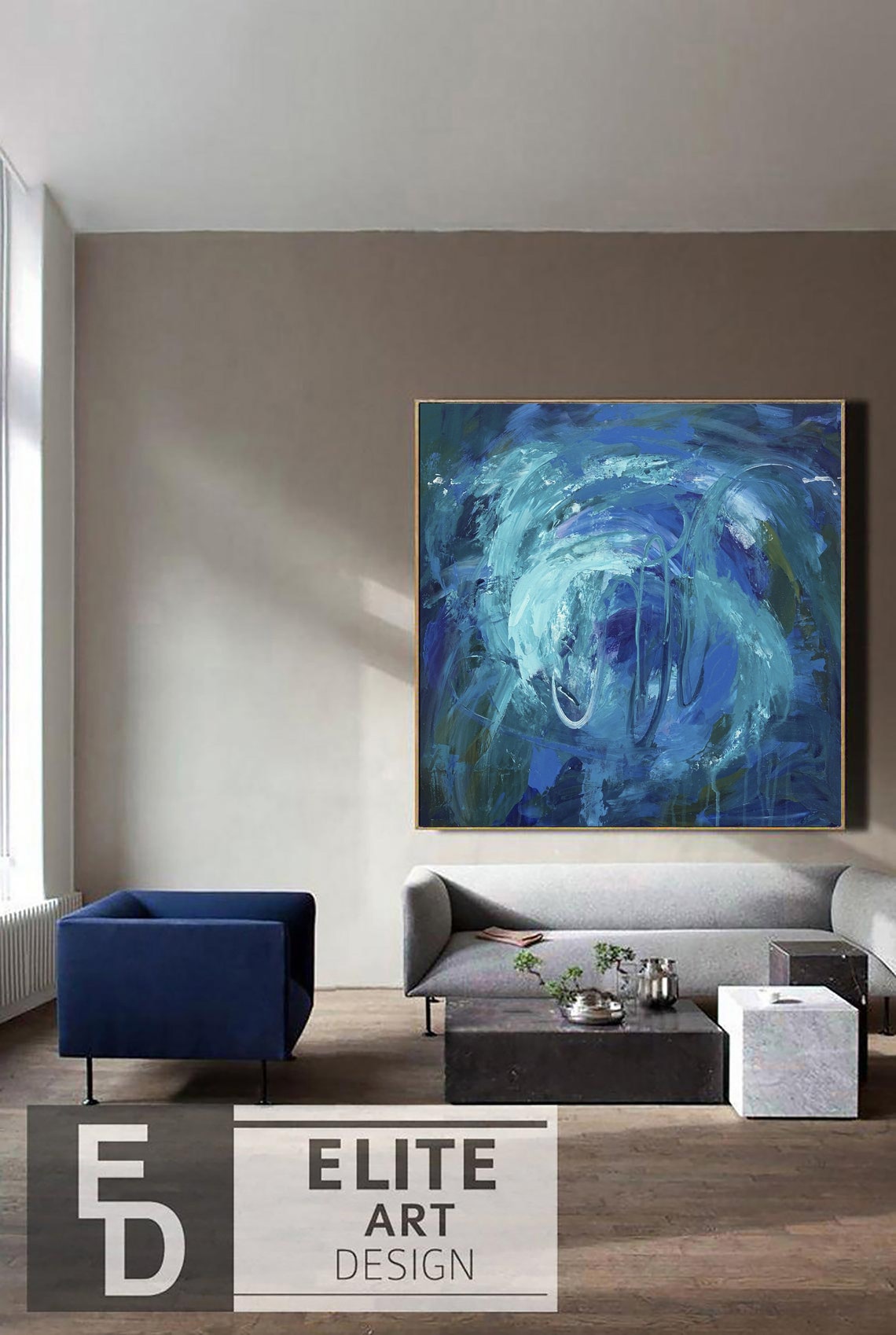 Large Original Abstract Blue Paintings On Canvas Abstract Etsy
