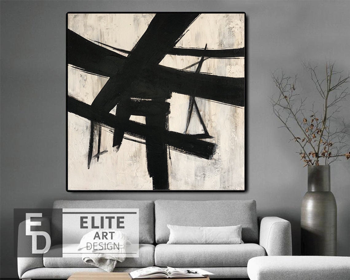 Large Original Wall Art Oil Painting Abstract Black and White | Etsy