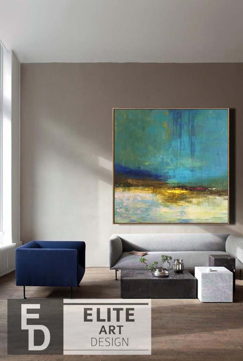 Large Abstract Landscape Painting – Blue Green Wall Art - Etsy