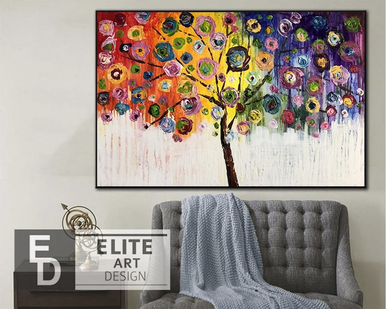 Extra Large Abstract Tree Paintings on Canvas Colorful Oil Etsy