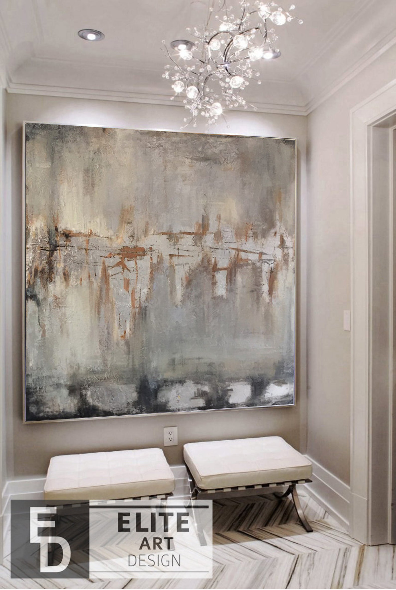 Abstract Grey Painting on Canvas Neutral Wall Art Monochrome Etsy