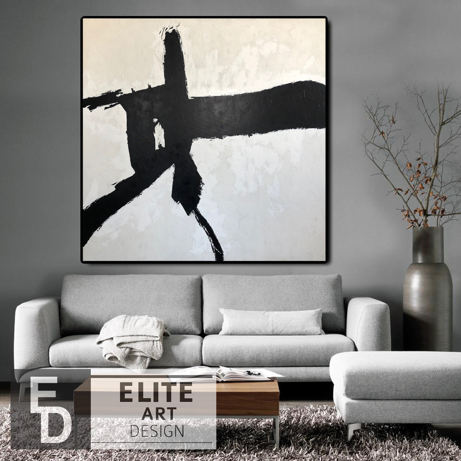 Oversize Framed Wall Art Black White Paintings on Canvas Etsy