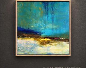Large Abstract Landscape Painting – Blue Green Wall Art