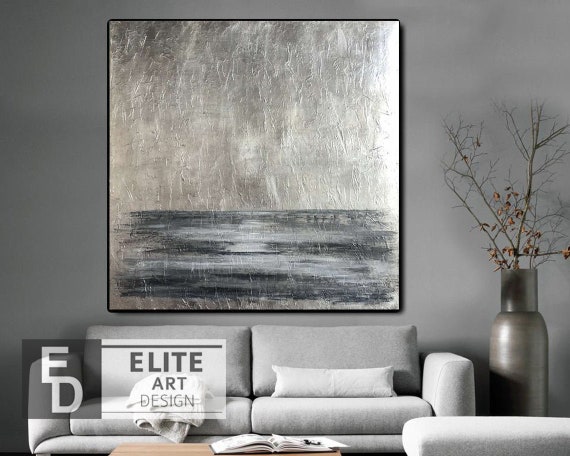 Silver Leaf Painting Original Gray Abstract Painting on Canvas Abstract  Fine Art Modern Textured Painting for Living Room Wall Decor 