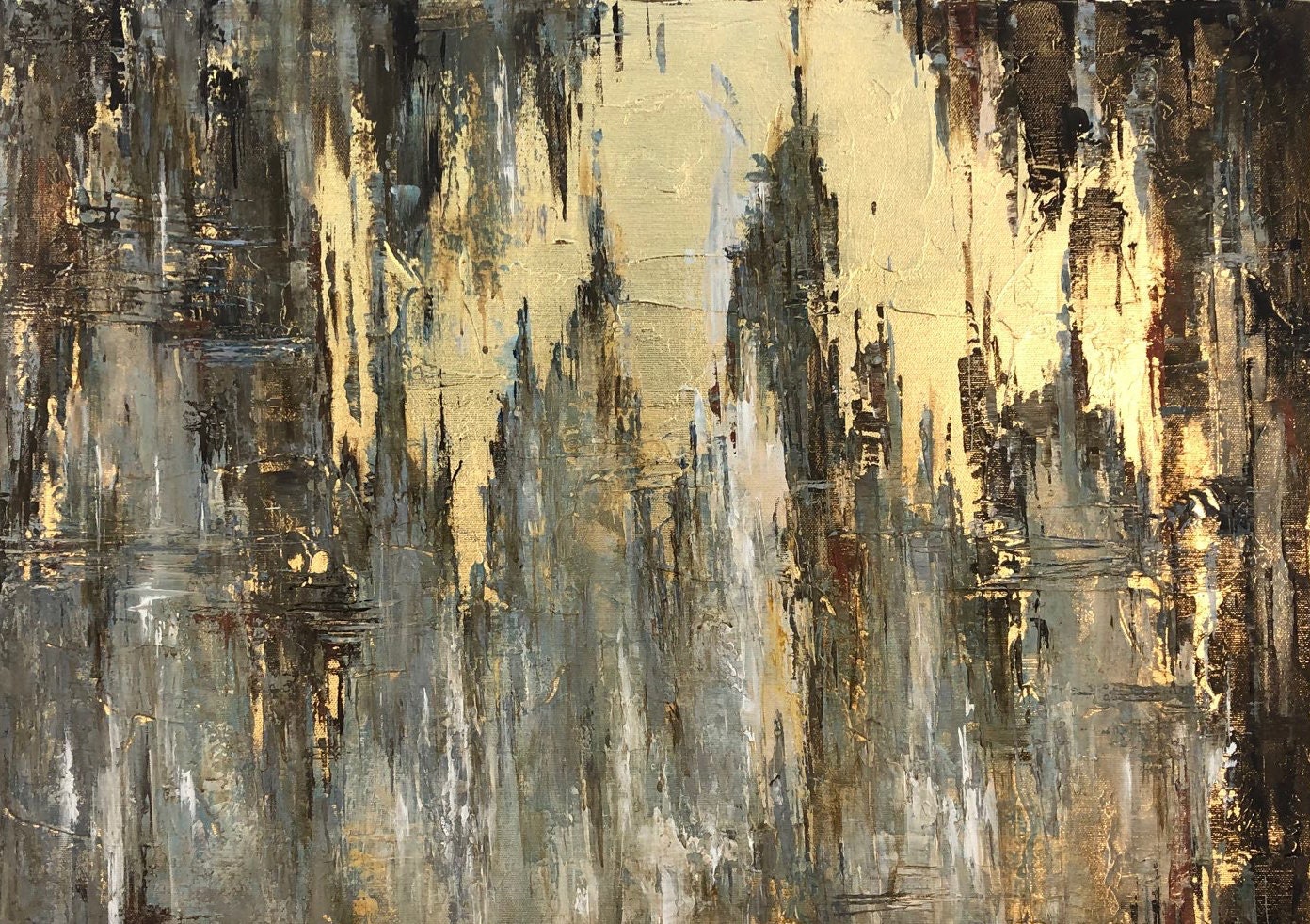 Extra Large Abstract Gold Leaf Paintings on Canvas Modern Rich | Etsy