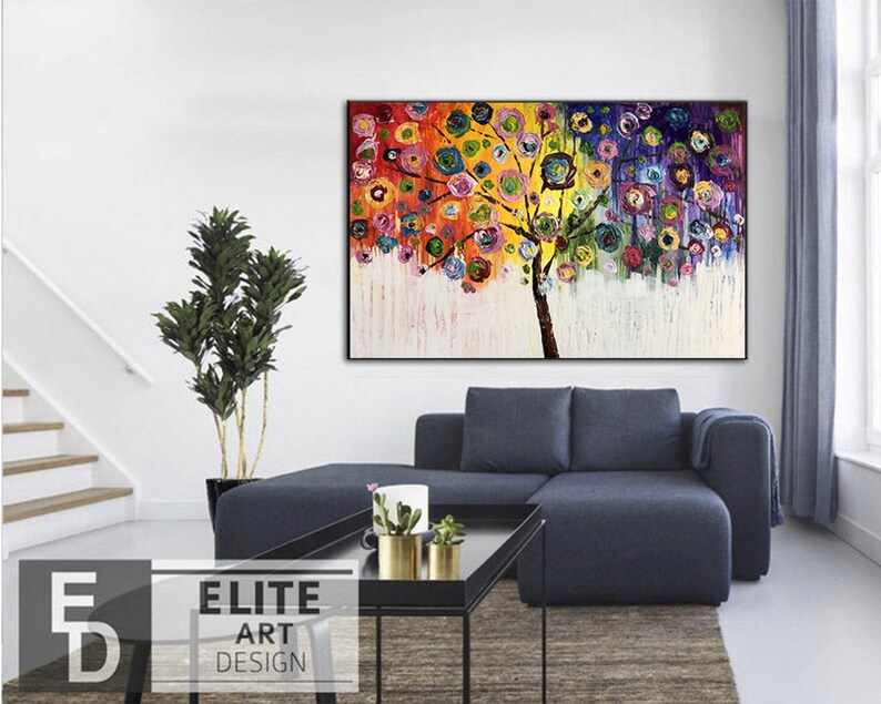 Extra Large Abstract Tree Paintings on Canvas Colorful Oil Etsy