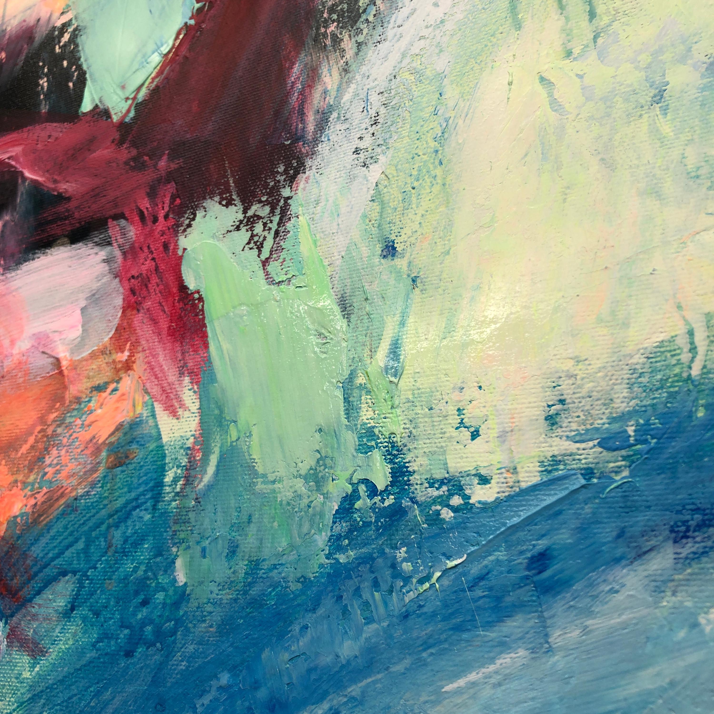 鮮やかな抽象表現主義の絵画：カラフルなアクリルアート、40x30インチ