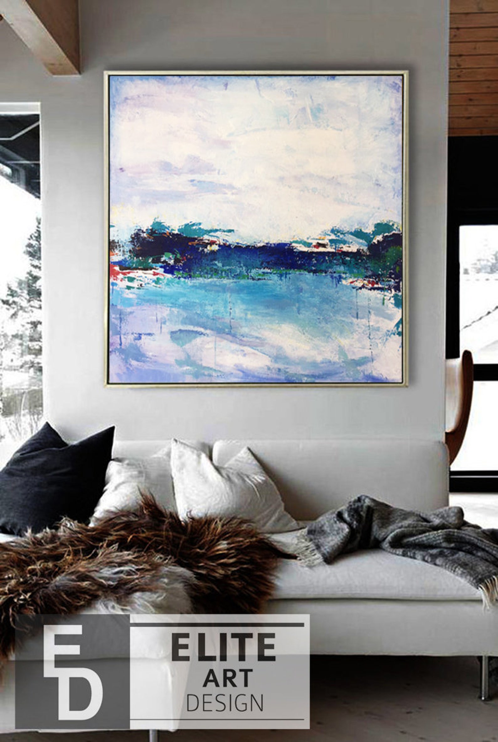 Large Abstract Blue Landscape Paintings on Canvas Original Etsy