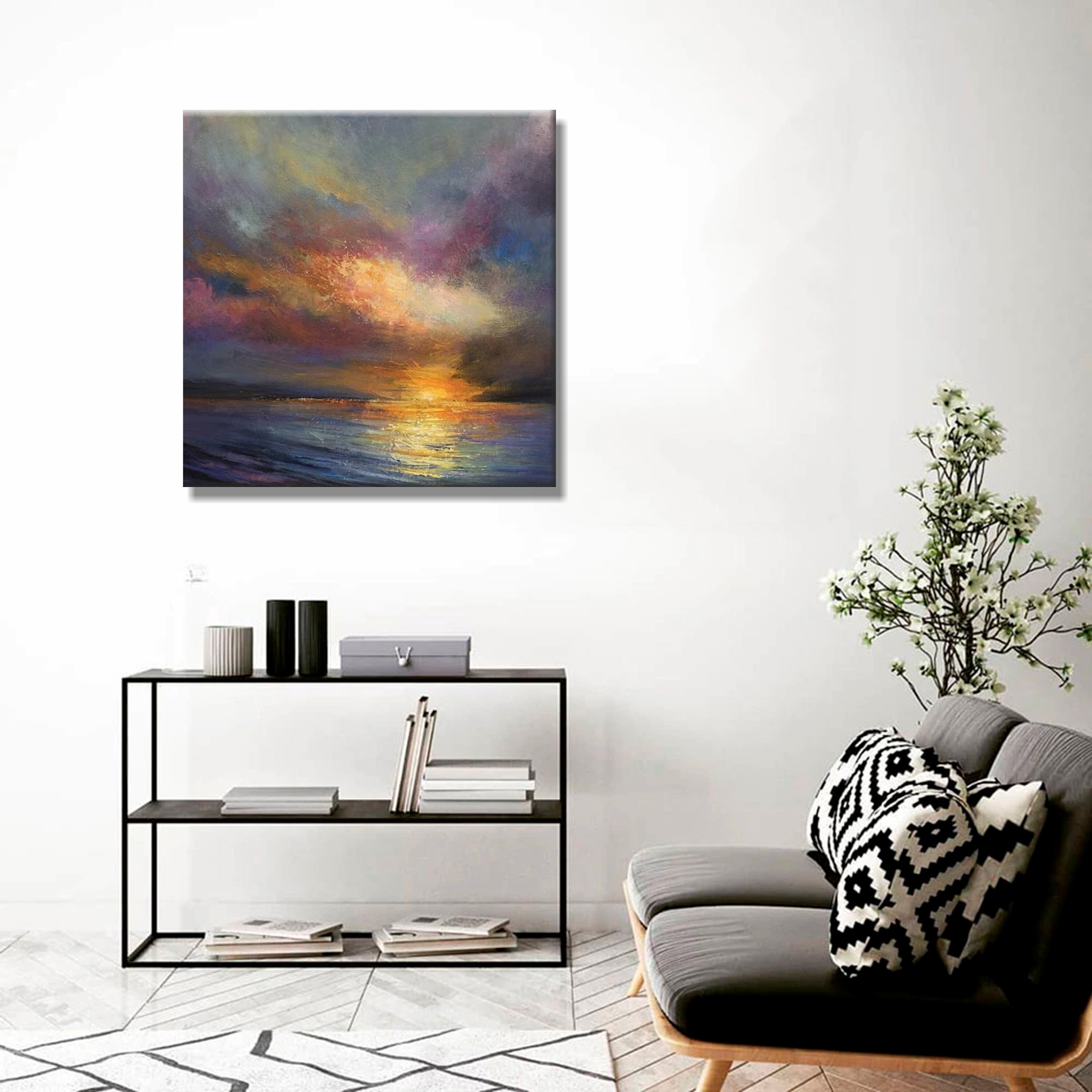 Framed Ocean Sunset Painting: Impressionist Seascape Wall Art - Etsy