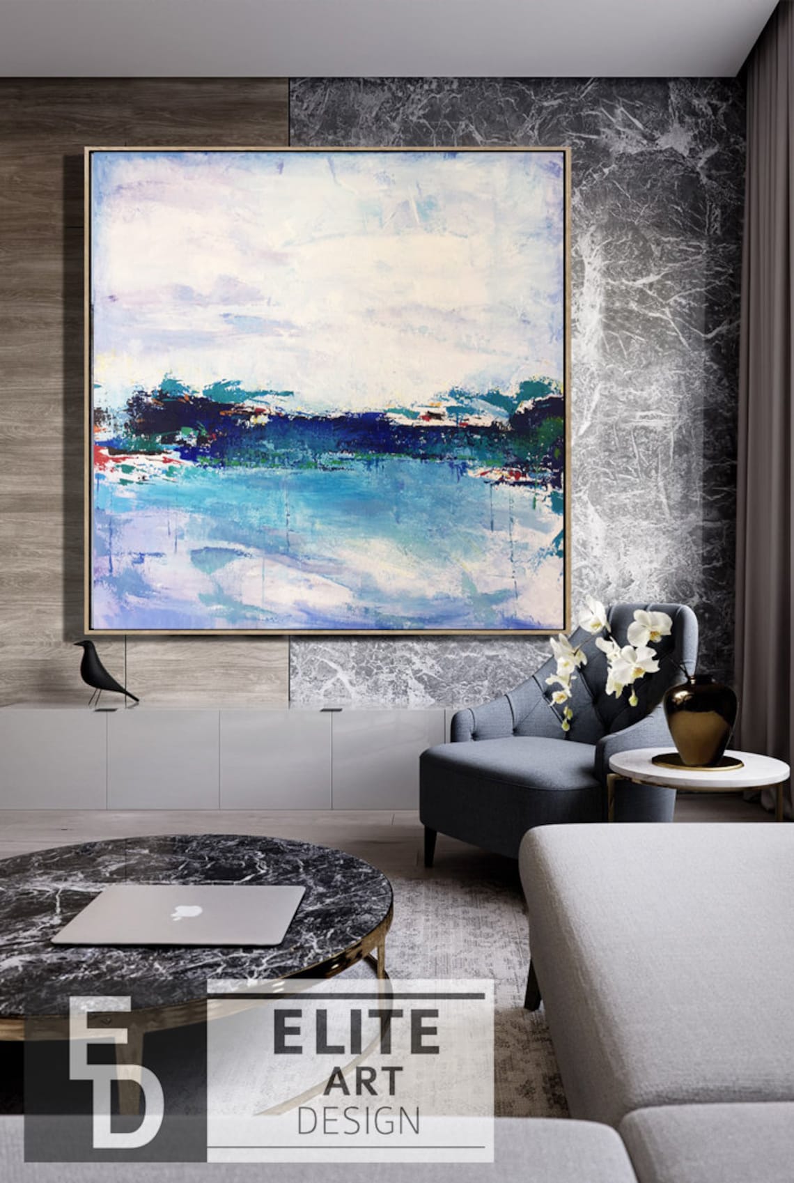 Large Abstract Blue Landscape Paintings on Canvas Original Etsy