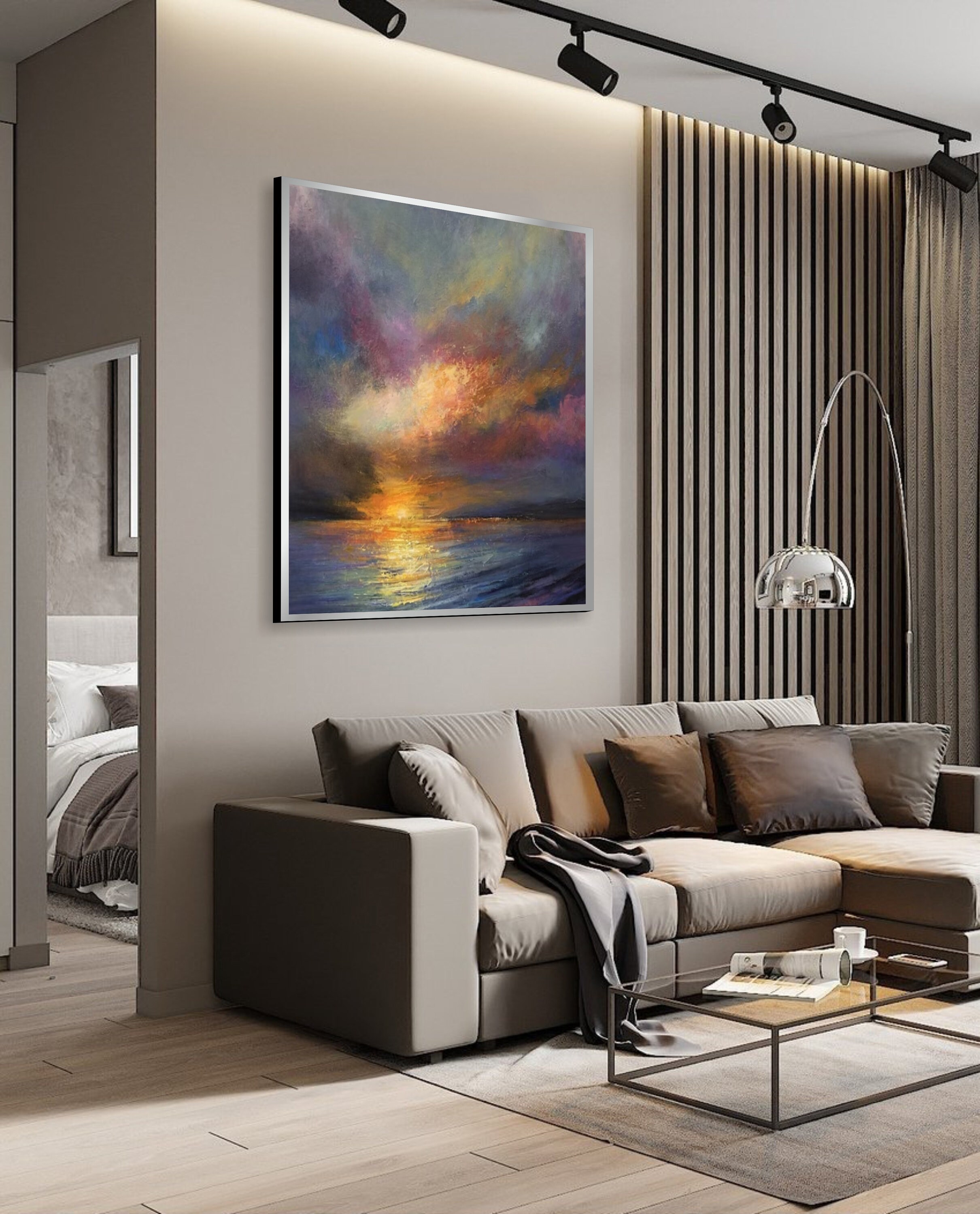 Framed Ocean Sunset Painting: Impressionist Seascape Wall Art - Etsy