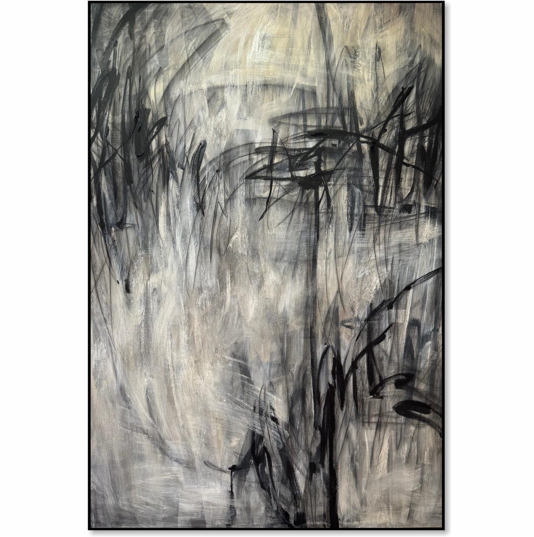 Abstract Black and Grey Painting Minimalist Monochrome Japandi Style ...