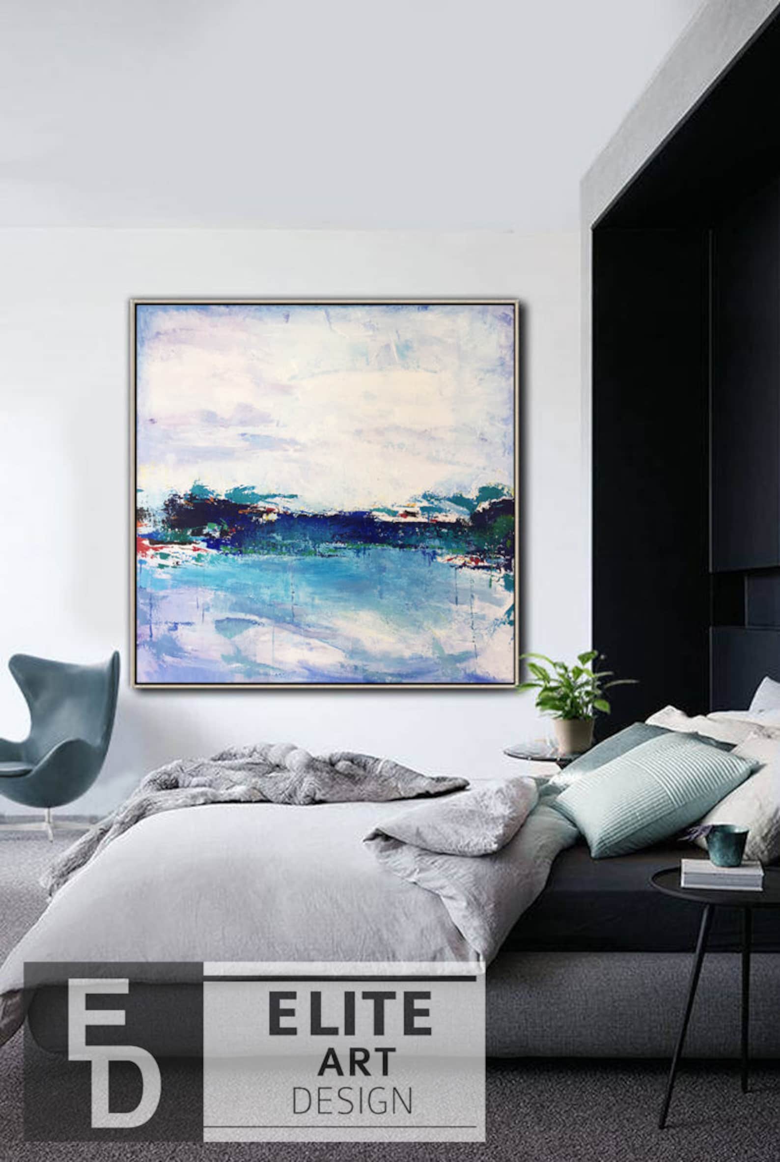 Large Abstract Blue Landscape Paintings on Canvas Original Etsy