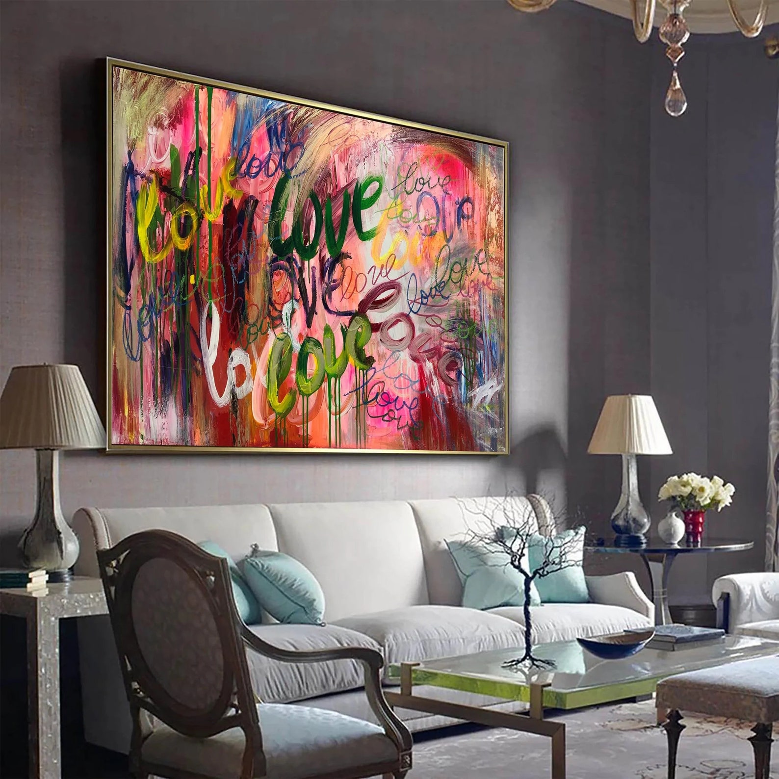 Large Abstract Love Painting on Canvas in Bright Colors Etsy