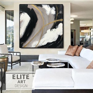 Large Original Abstract Black and White Paintings on Canvas Modern Grey ...