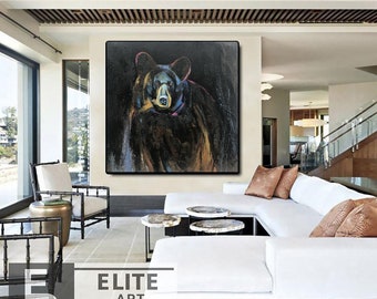 Grizzly Bear Abstract Painting: Large Animal Art on Canvas