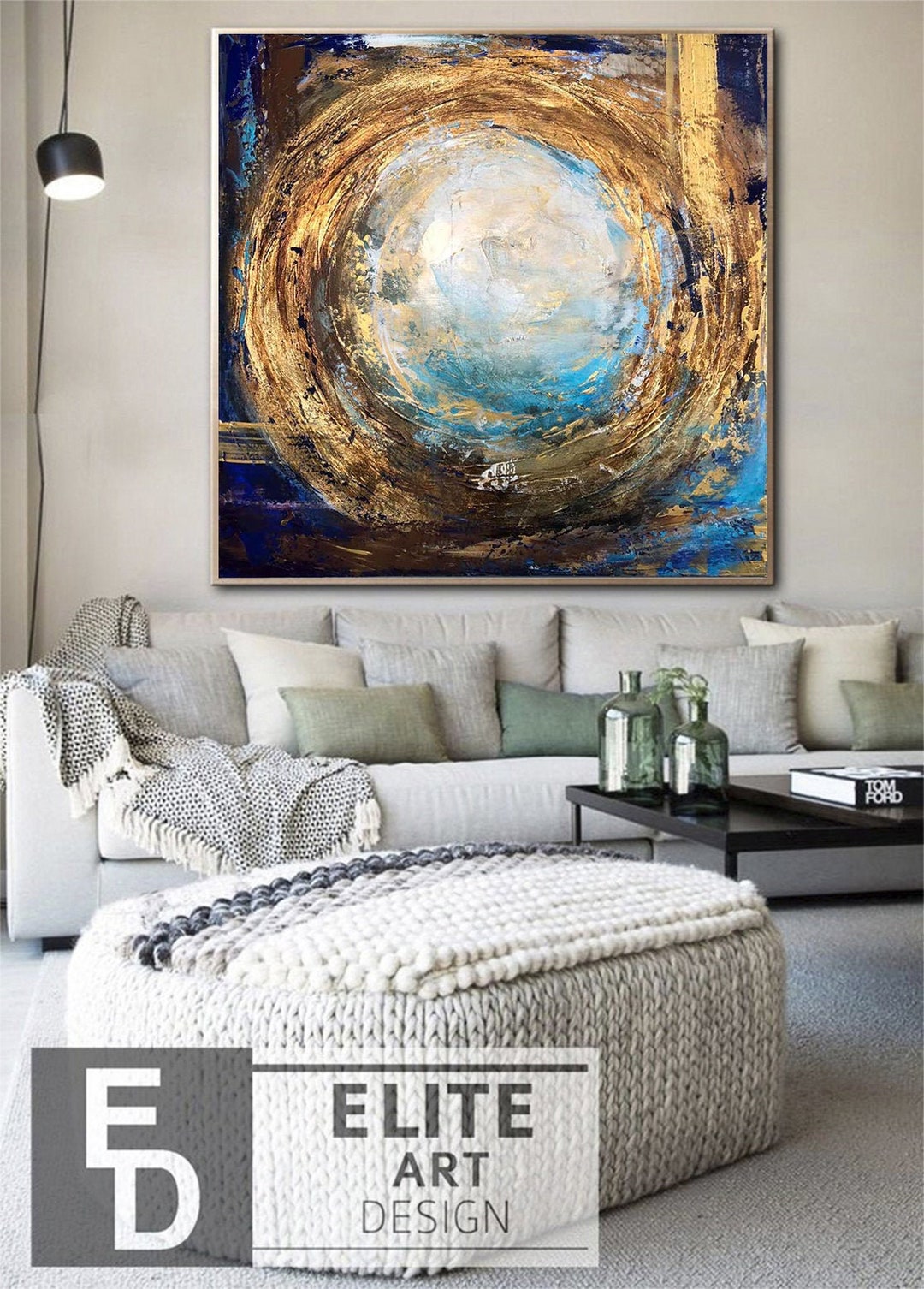 Dropship Hand Painted Oil Painting Abstract Circle Oil Painting On Canvas  Large Wall Art Original Minimalist Art Gold Wall Decor Custom Painting  Modern Living Room Home Decor to Sell Online at a