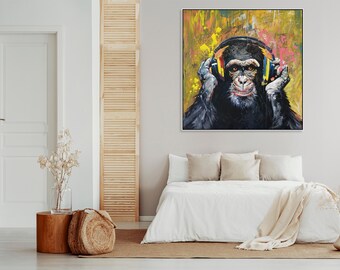 カラフルなポップアートのチンパンジーのキャンバス | 抽象表現主義の