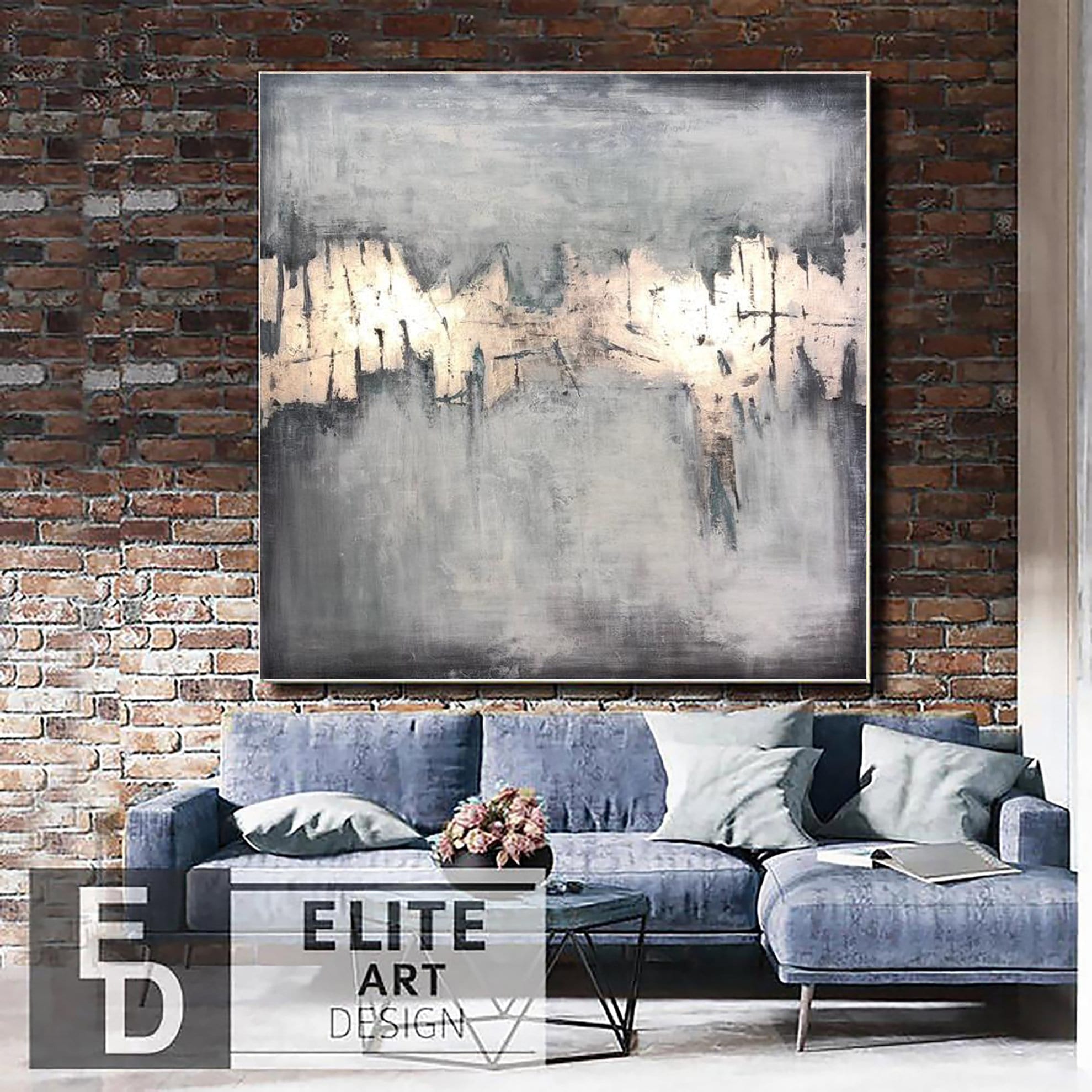 60x60 Large Abstract Painting Grey Painting on Canvas Etsy
