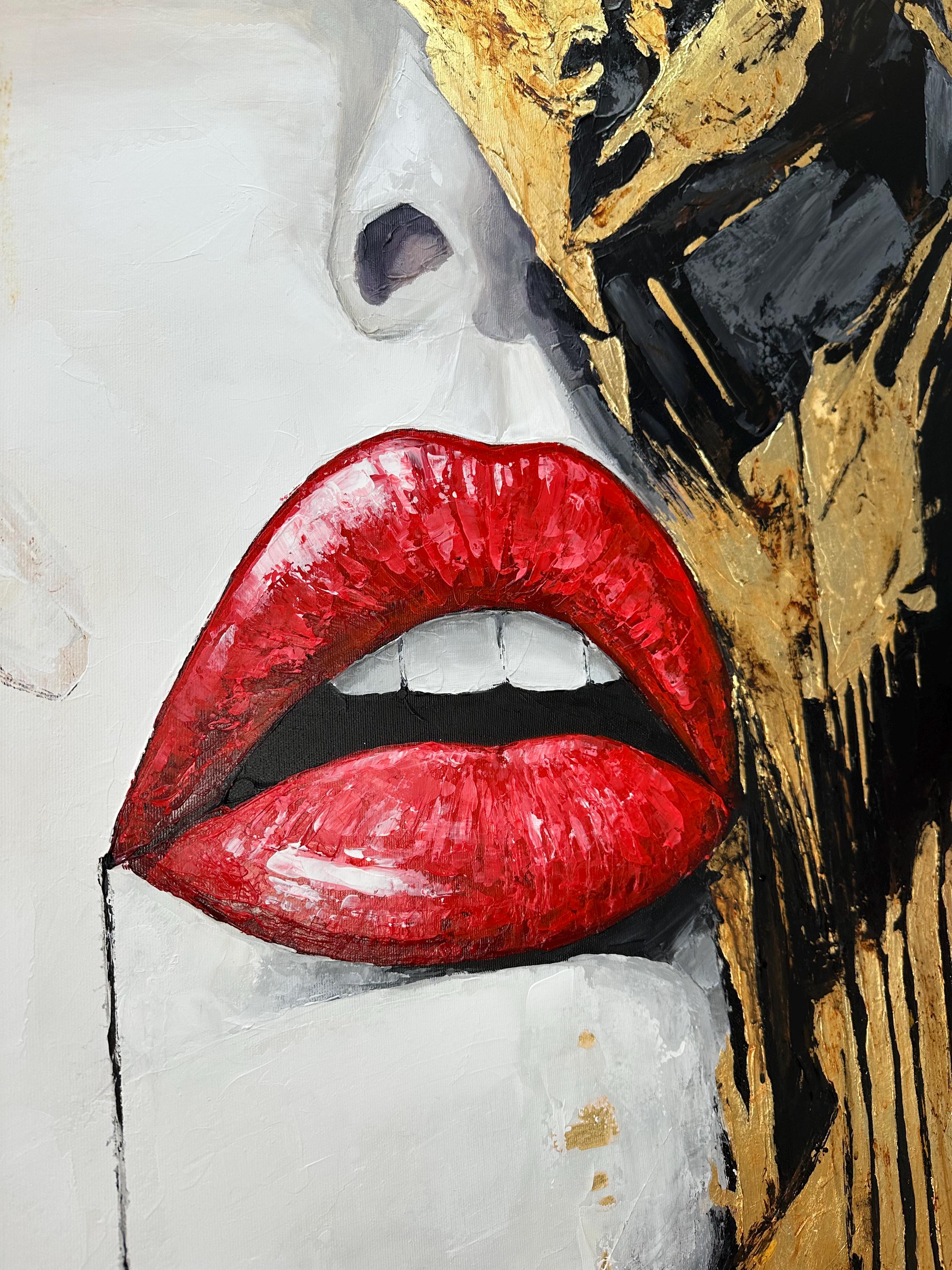Woman Face Painting, Abstract Red Lips Portrait, Colorful Living Room ...