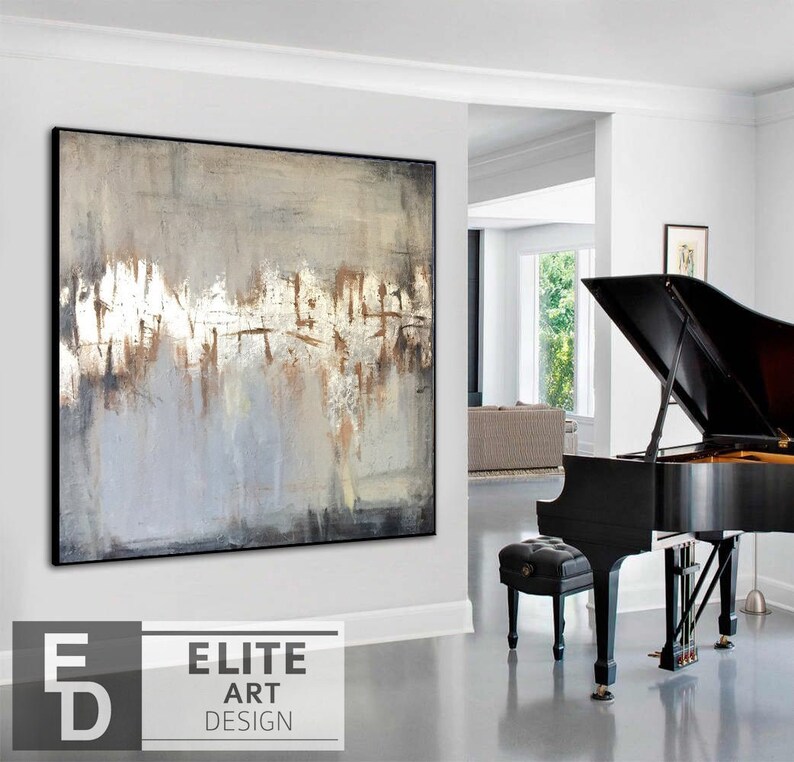 Oversized Wall Art Modern Abstract Original Artwork Silver Etsy