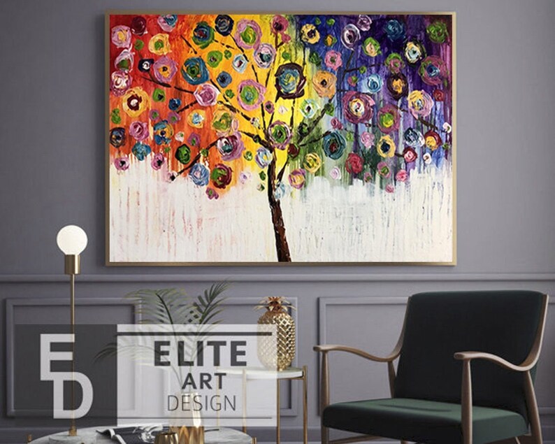 Extra Large Abstract Tree Paintings on Canvas Colorful Oil Etsy