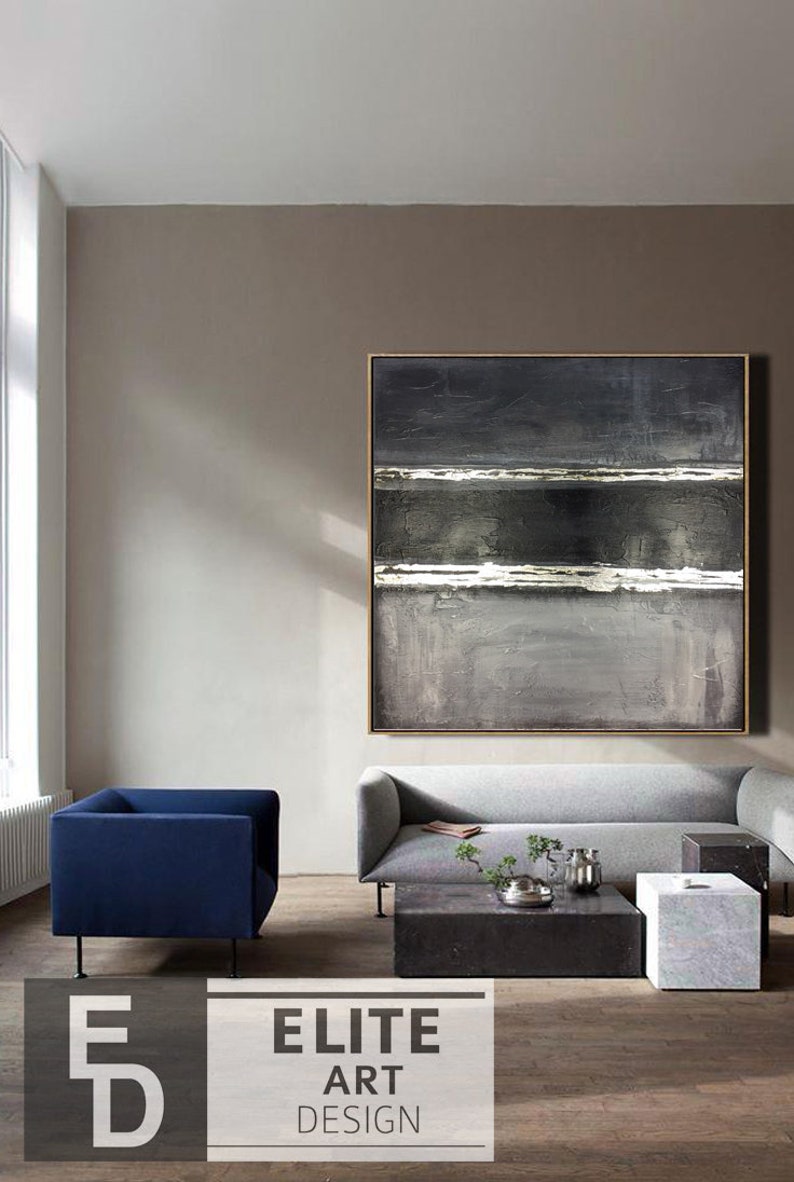 Oversize Canvas Art Large Framed Art Grey and Black Large Etsy